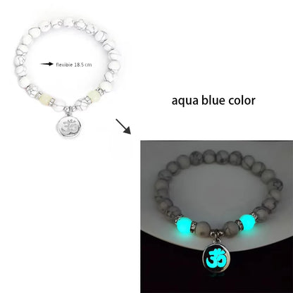 Natural Stone Bracelet Yoga Healing Luminous Glow in the Dark Bracelet Lotus Charm Beads Bracelet for Men Women Prayer Buddhism