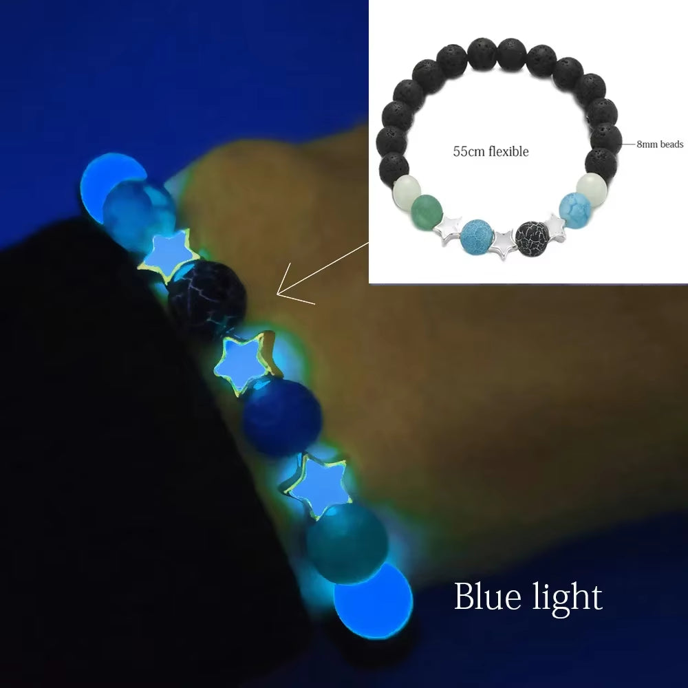 Natural Stone Bracelet Yoga Healing Luminous Glow in the Dark Bracelet Lotus Charm Beads Bracelet for Men Women Prayer Buddhism
