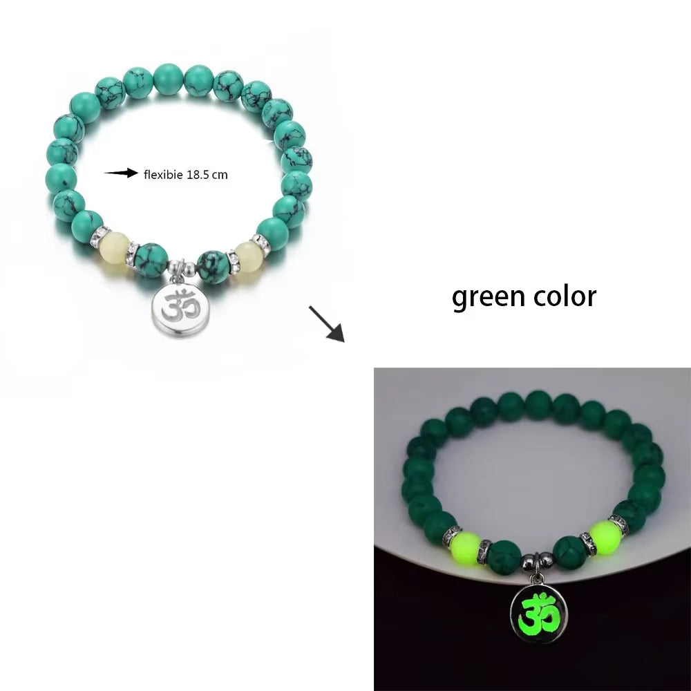 Natural Stone Bracelet Yoga Healing Luminous Glow in the Dark Bracelet Lotus Charm Beads Bracelet for Men Women Prayer Buddhism