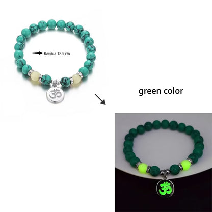 Natural Stone Bracelet Yoga Healing Luminous Glow in the Dark Bracelet Lotus Charm Beads Bracelet for Men Women Prayer Buddhism