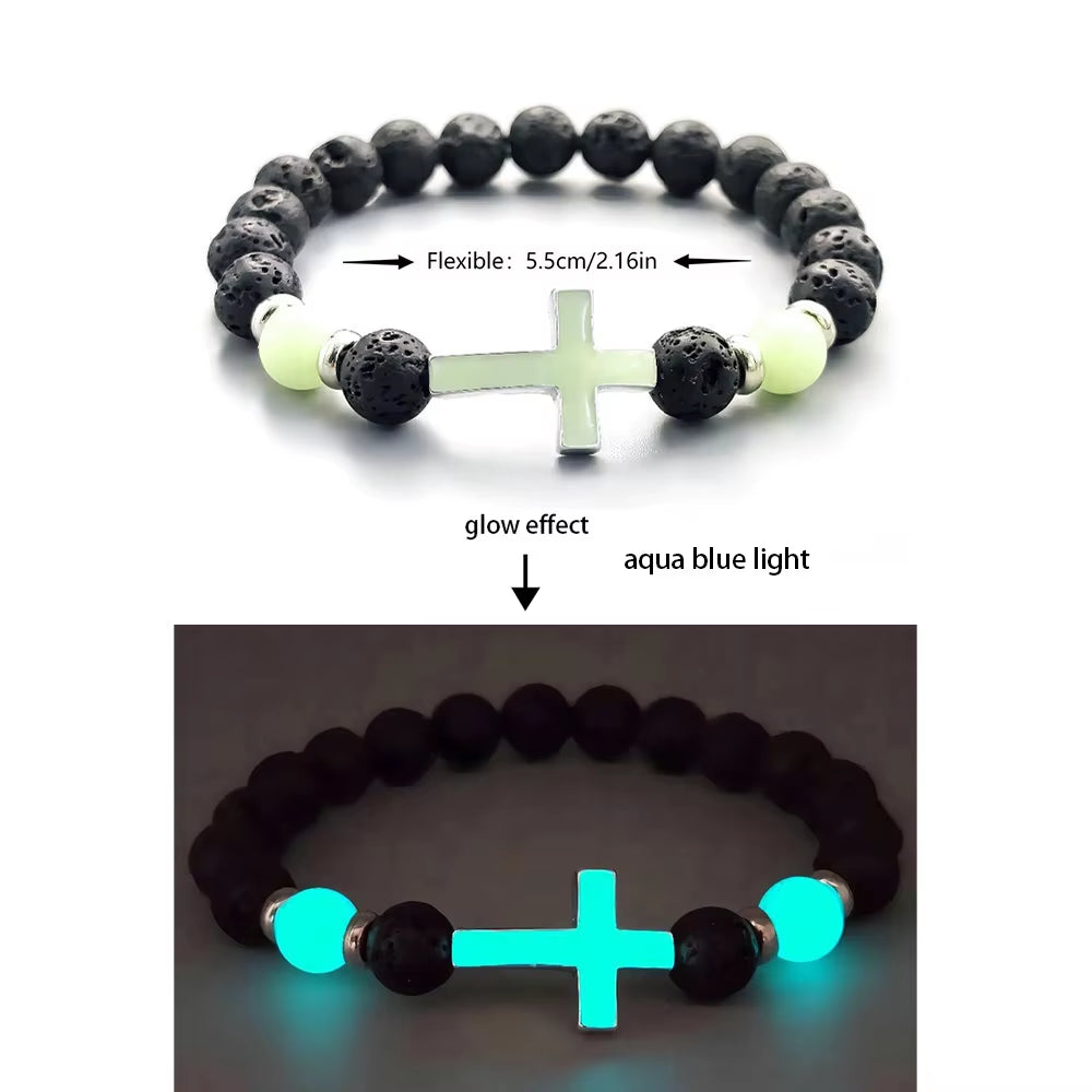 Natural Stone Bracelet Yoga Healing Luminous Glow in the Dark Bracelet Lotus Charm Beads Bracelet for Men Women Prayer Buddhism