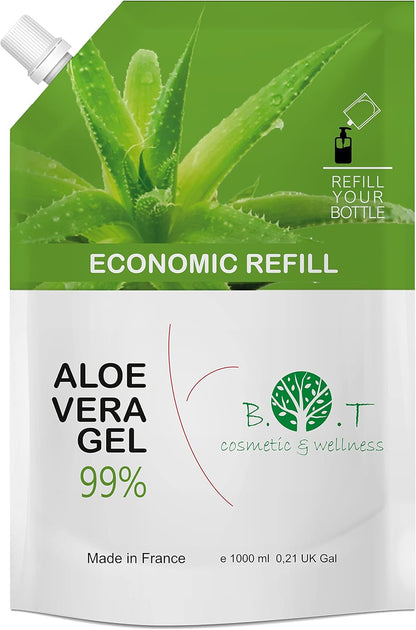 Aloe Vera Puro Gel 100% Natural, Cultivo Ecologico Lanzarote, Gel Hidratante Piel Y Cabello, Calmante after Sun, Crema Post Depilacion, after Shave, Acondicionador, 1000 Ml