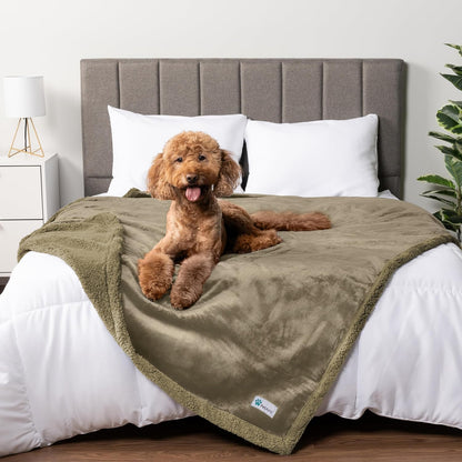 Waterproof Dog Blanket for Medium Large Dog Puppy Cat Throw for Couch Cover Leakproof Protection, Sherpa Fleece, Reversible Soft Washable 60X40 Taupe Taupe