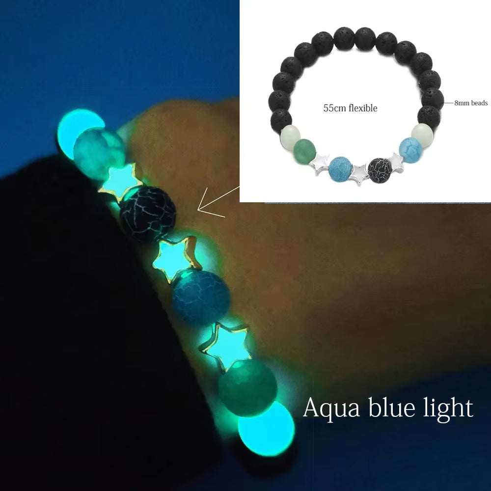 Natural Stone Bracelet Yoga Healing Luminous Glow in the Dark Bracelet Lotus Charm Beads Bracelet for Men Women Prayer Buddhism