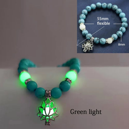 Natural Stone Bracelet Yoga Healing Luminous Glow in the Dark Bracelet Lotus Charm Beads Bracelet for Men Women Prayer Buddhism