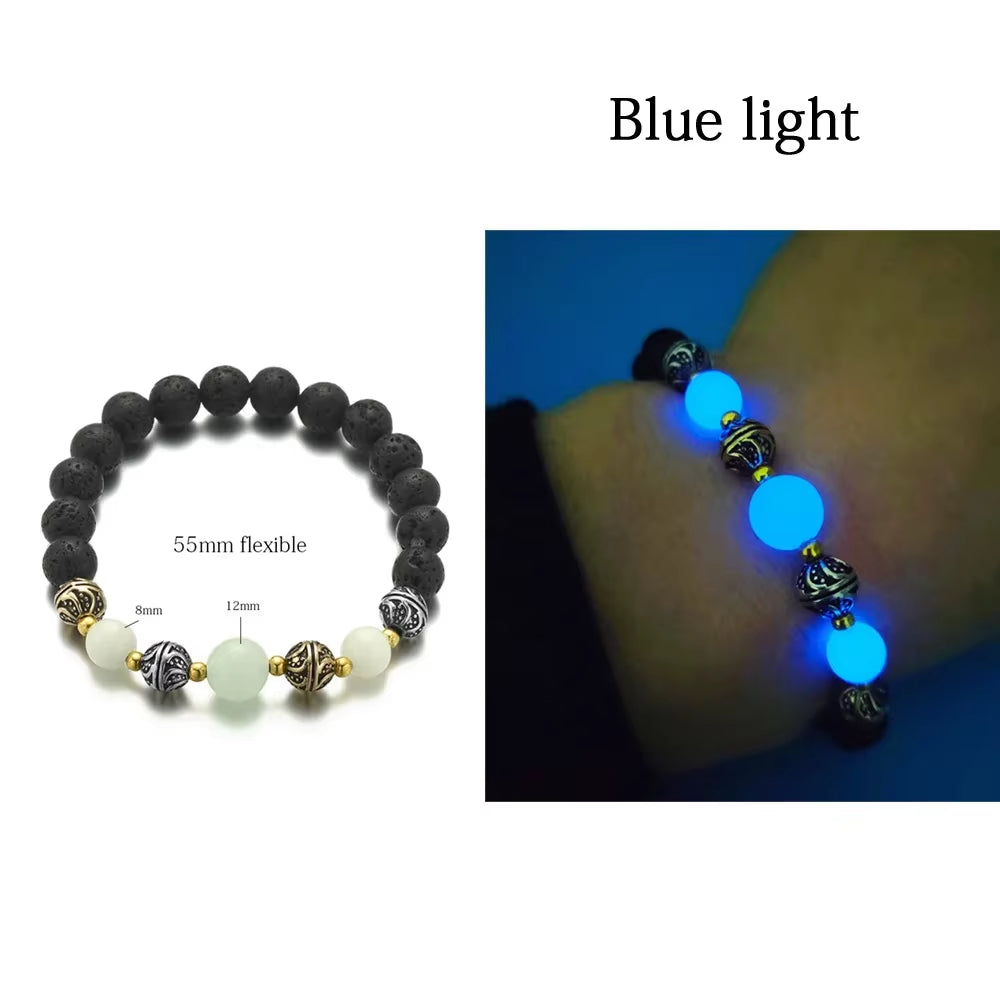 Natural Stone Bracelet Yoga Healing Luminous Glow in the Dark Bracelet Lotus Charm Beads Bracelet for Men Women Prayer Buddhism