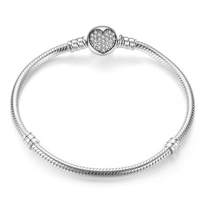 925 Sterling Silver Bracelet – Barrel Snap Clasp, Cubic Zirconia, Bangle Bracelet, Chain Bracelet, Charm, Sizes 17–21