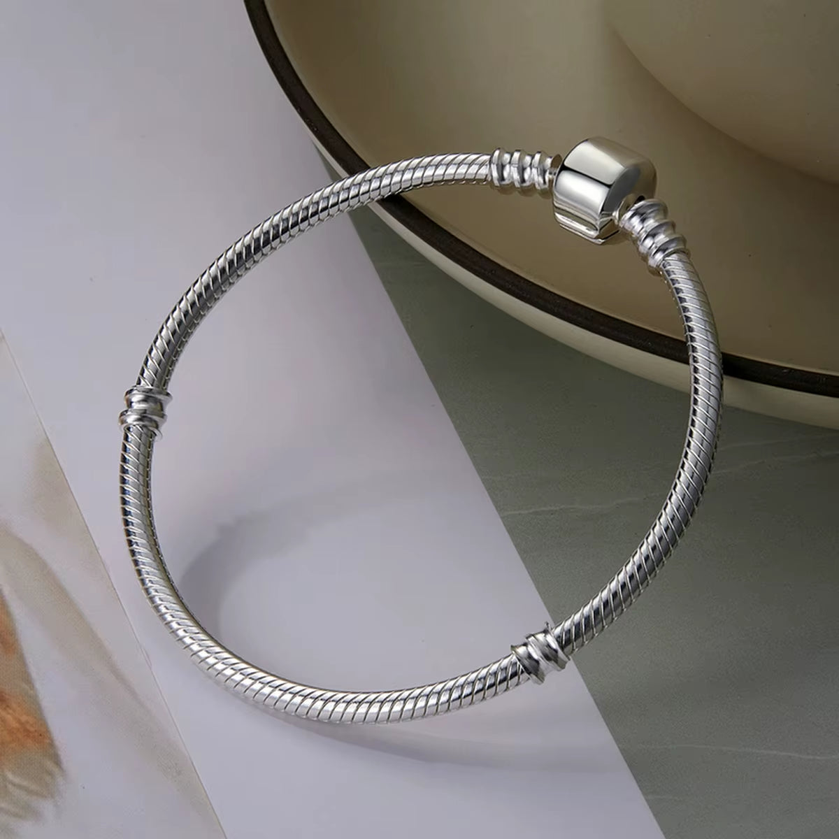 925 Sterling Silver Bracelet – Barrel Snap Clasp, Cubic Zirconia, Bangle Bracelet, Chain Bracelet, Charm, Sizes 17–21