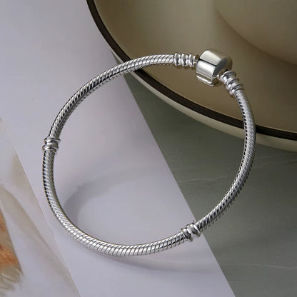 925 Sterling Silver Bracelet – Barrel Snap Clasp, Cubic Zirconia, Bangle Bracelet, Chain Bracelet, Charm, Sizes 17–21