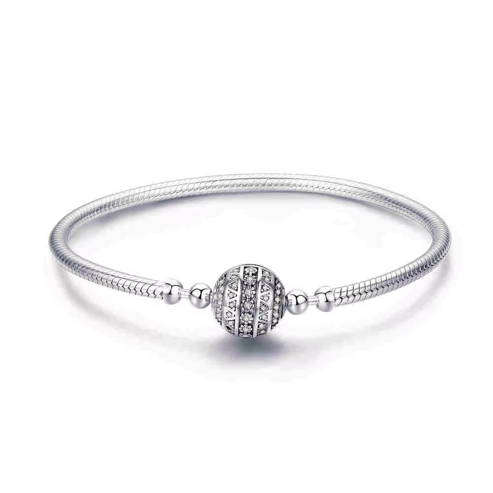 925 Sterling Silver Bracelet – Barrel Snap Clasp, Cubic Zirconia, Bangle Bracelet, Chain Bracelet, Charm, Sizes 17–21