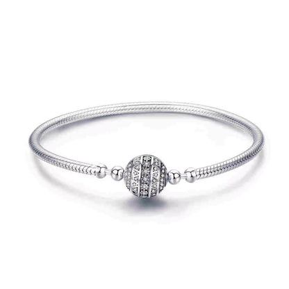 925 Sterling Silver Bracelet – Barrel Snap Clasp, Cubic Zirconia, Bangle Bracelet, Chain Bracelet, Charm, Sizes 17–21