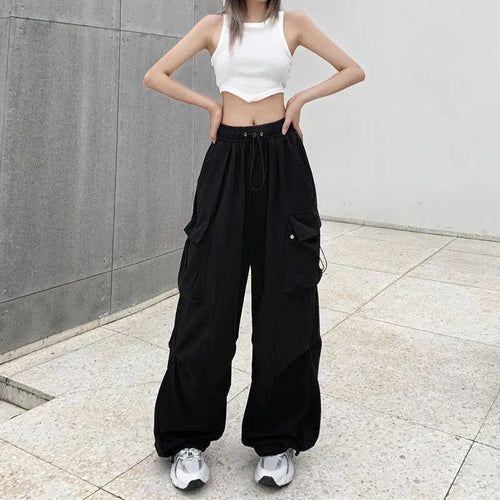 2024 Women Casual Joggers Tech Pants Solid Low Waist Pants Drawstring