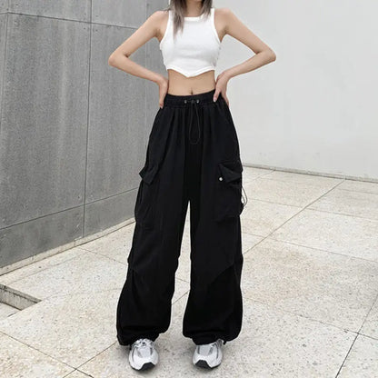 2024 Women Casual Joggers Tech Pants Solid Low Waist Pants Drawstring