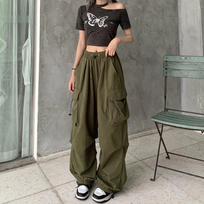 2024 Women Casual Joggers Tech Pants Solid Low Waist Pants Drawstring