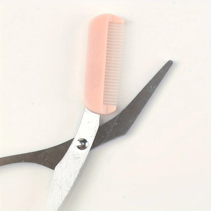 Pink eyebrow trimming scissors with built-in comb - stainless steel,