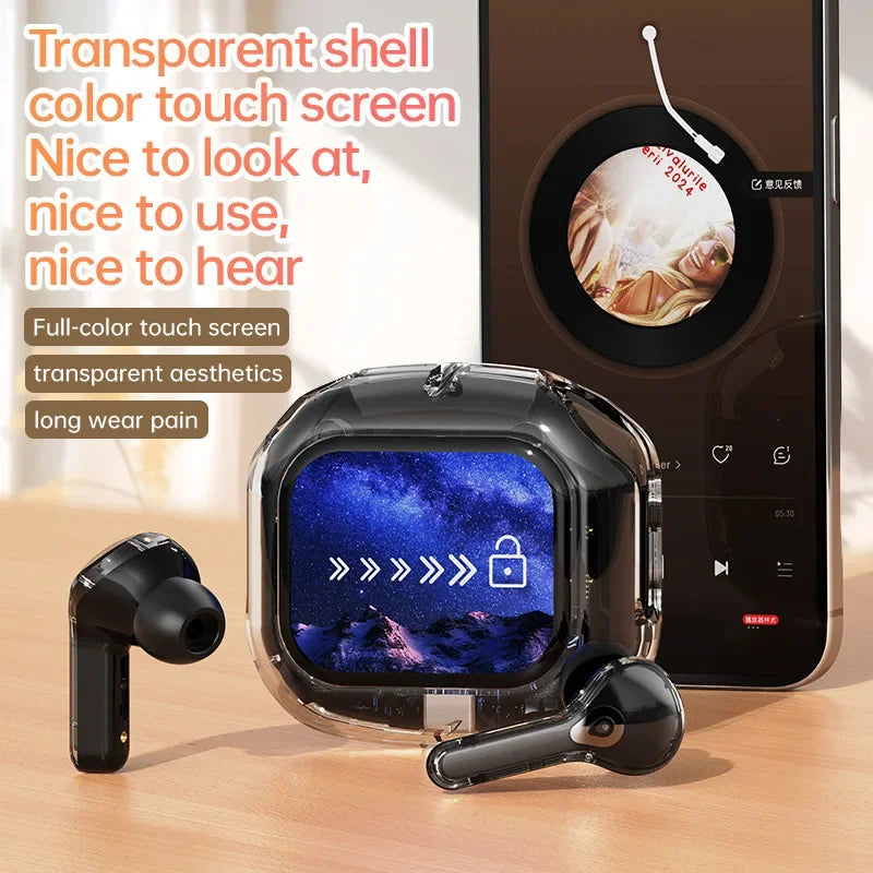 TWS Bluetooth headset ANC wireless earphones LED screen noise