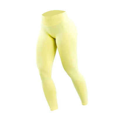 Pantalones de yoga para mujer, cintura alta, color melocotón, color liso