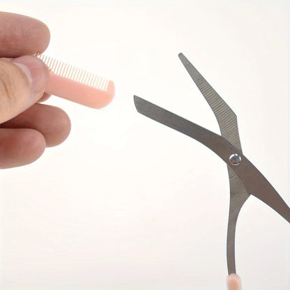Pink eyebrow trimming scissors with built-in comb - stainless steel,