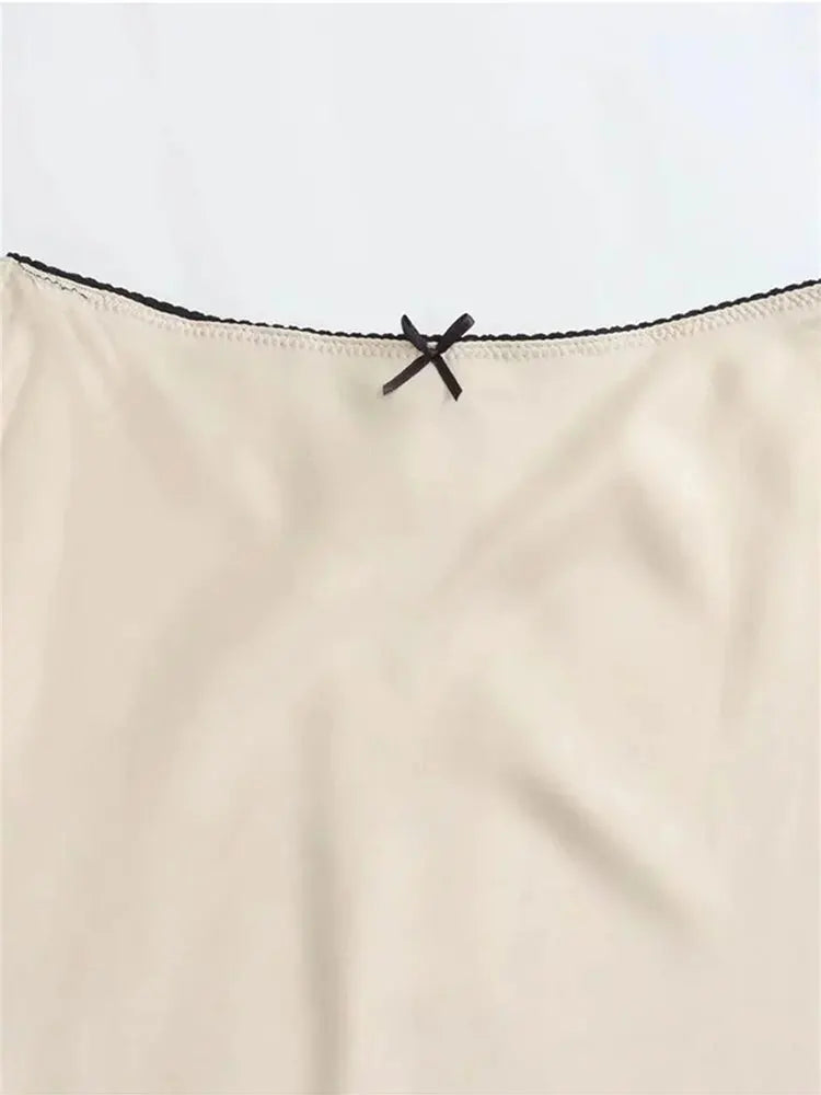 Falda Moda Mujer Primavera 2024 Nuevo Lazo con Textura Satén Decorado