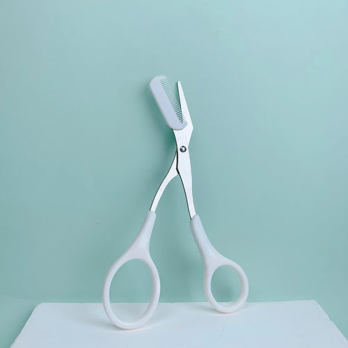 Pink eyebrow trimming scissors with built-in comb - stainless steel,
