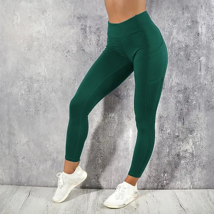 Leggings de yoga y fitness para mujer, de cintura alta, con bolsillo, para entrenamiento en el gimnasio