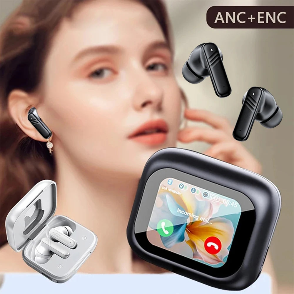 New Full Touch Screen Headphones ANC Bluetooth 5.4 Noise Cancelling
