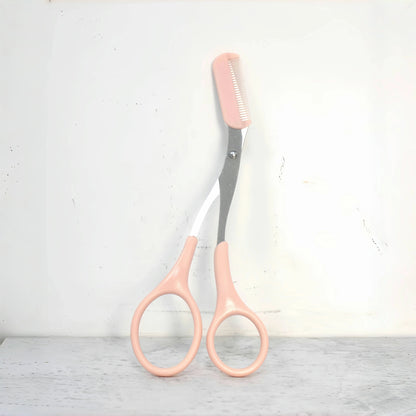 Pink eyebrow trimming scissors with built-in comb - stainless steel,