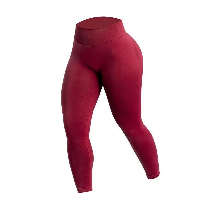 Pantalones de yoga para mujer, cintura alta, color melocotón, color liso