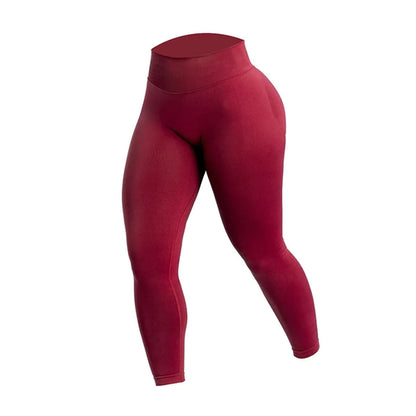 Pantalones de yoga para mujer, cintura alta, color melocotón, color liso