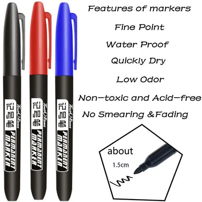 6 PCS Permanent Marker Pen Manga Drawing Markers Black Blue Red