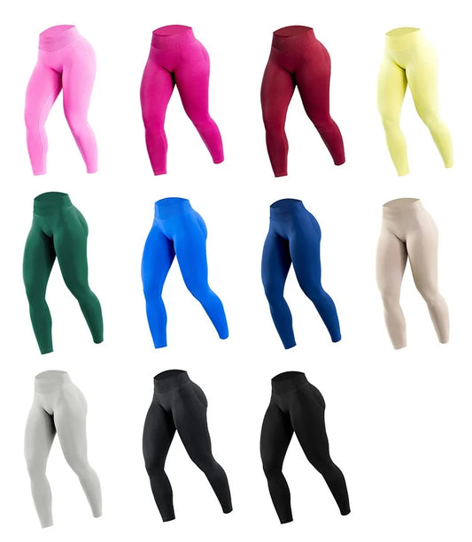 Pantalones de yoga para mujer, cintura alta, color melocotón, color liso