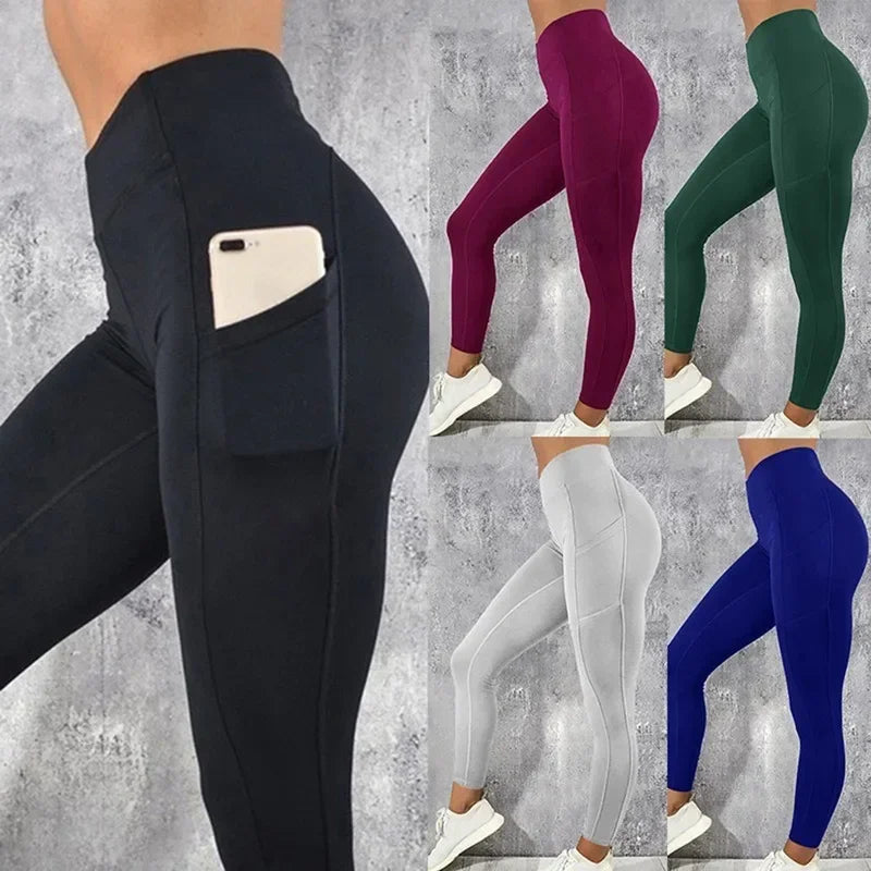 Leggings de yoga y fitness para mujer, de cintura alta, con bolsillo, para entrenamiento en el gimnasio