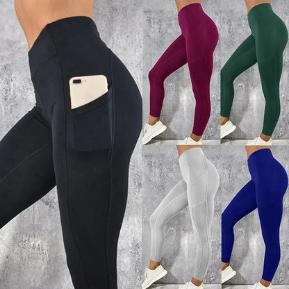 Leggings de yoga y fitness para mujer, de cintura alta, con bolsillo, para entrenamiento en el gimnasio