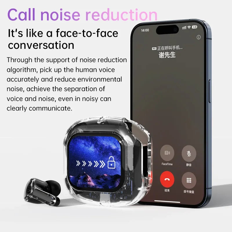TWS Bluetooth headset ANC wireless earphones LED screen noise
