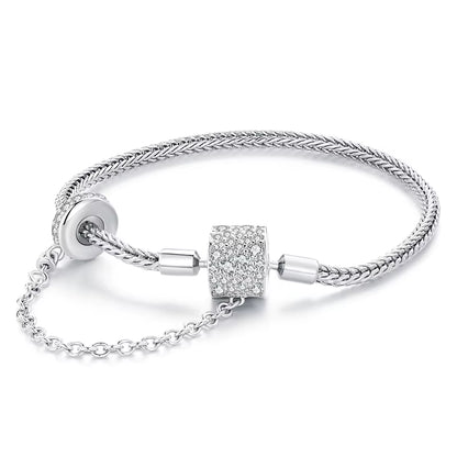 925 Sterling Silver Bracelet – Barrel Snap Clasp, Cubic Zirconia, Bangle Bracelet, Chain Bracelet, Charm, Sizes 17–21