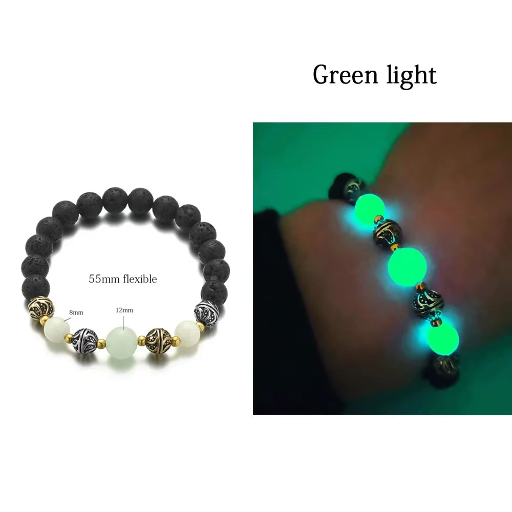 Natural Stone Bracelet Yoga Healing Luminous Glow in the Dark Bracelet Lotus Charm Beads Bracelet for Men Women Prayer Buddhism