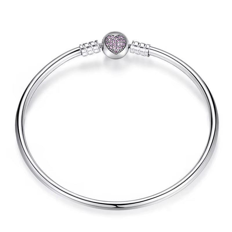 925 Sterling Silver Bracelet – Barrel Snap Clasp, Cubic Zirconia, Bangle Bracelet, Chain Bracelet, Charm, Sizes 17–21