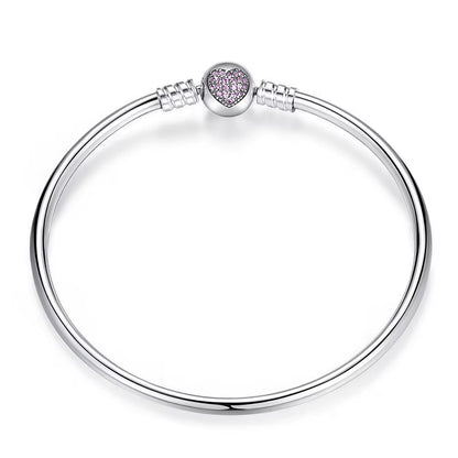 925 Sterling Silver Bracelet – Barrel Snap Clasp, Cubic Zirconia, Bangle Bracelet, Chain Bracelet, Charm, Sizes 17–21