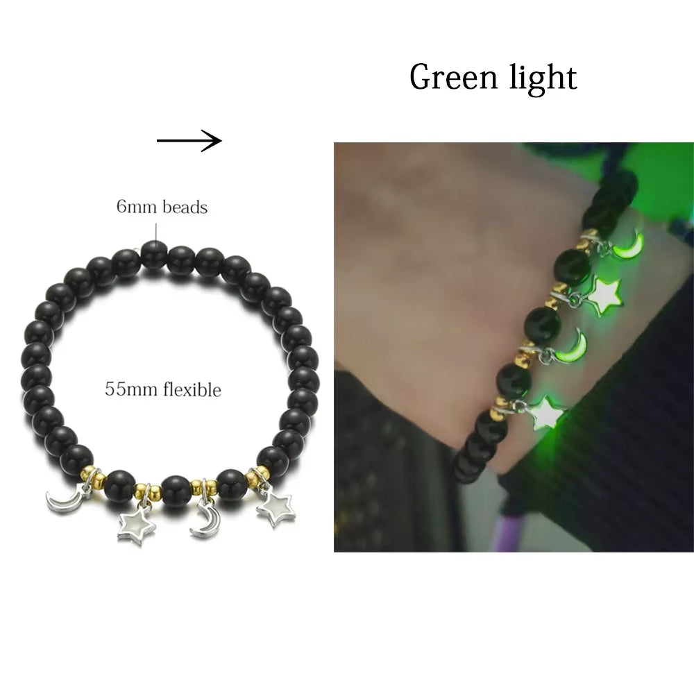 Natural Stone Bracelet Yoga Healing Luminous Glow in the Dark Bracelet Lotus Charm Beads Bracelet for Men Women Prayer Buddhism