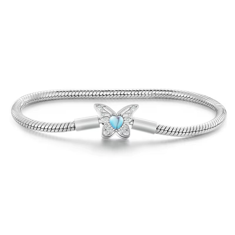 925 Sterling Silver Bracelet – Barrel Snap Clasp, Cubic Zirconia, Bangle Bracelet, Chain Bracelet, Charm, Sizes 17–21