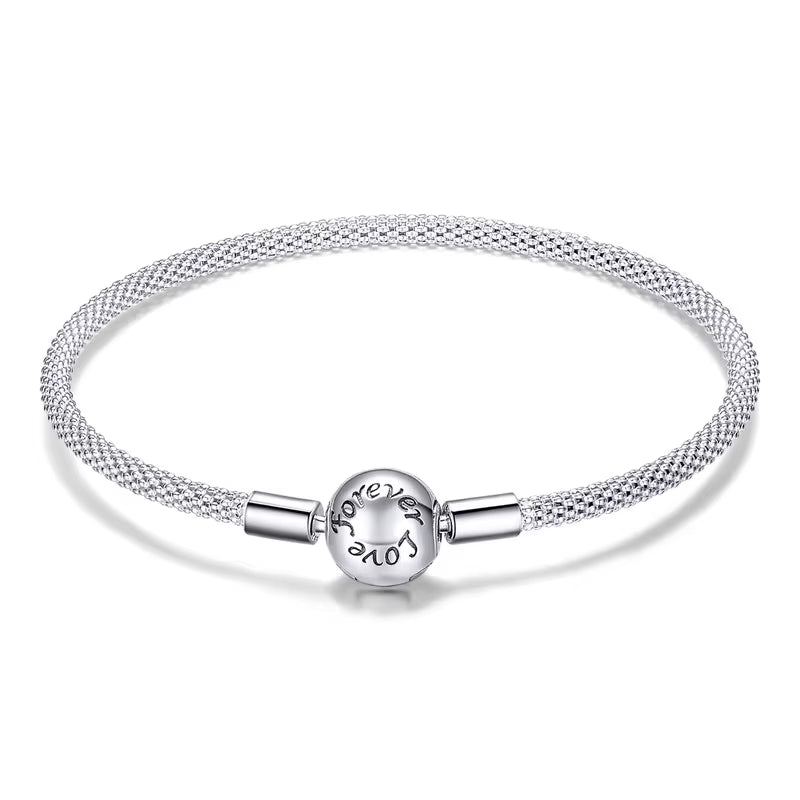 925 Sterling Silver Bracelet – Barrel Snap Clasp, Cubic Zirconia, Bangle Bracelet, Chain Bracelet, Charm, Sizes 17–21