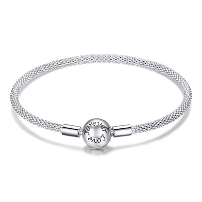 925 Sterling Silver Bracelet – Barrel Snap Clasp, Cubic Zirconia, Bangle Bracelet, Chain Bracelet, Charm, Sizes 17–21