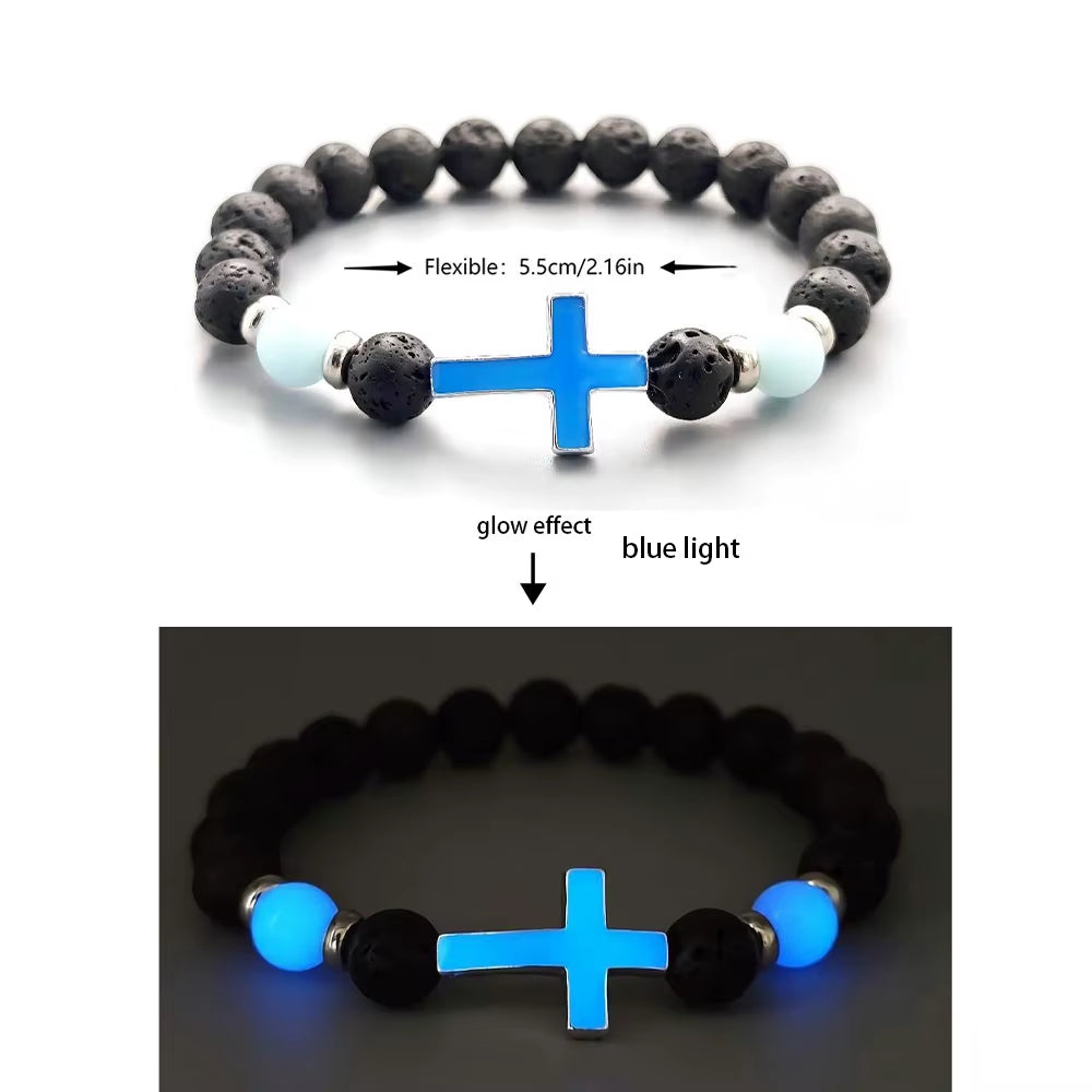 Natural Stone Bracelet Yoga Healing Luminous Glow in the Dark Bracelet Lotus Charm Beads Bracelet for Men Women Prayer Buddhism