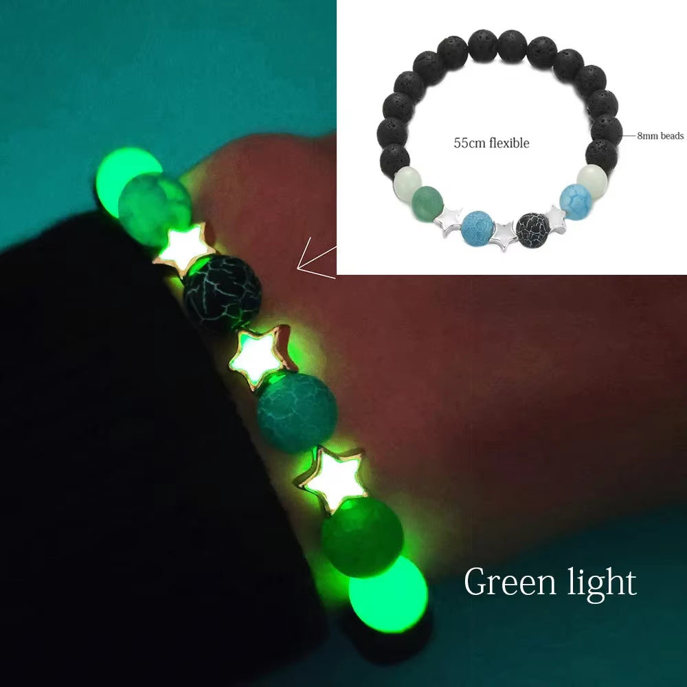 Natural Stone Bracelet Yoga Healing Luminous Glow in the Dark Bracelet Lotus Charm Beads Bracelet for Men Women Prayer Buddhism